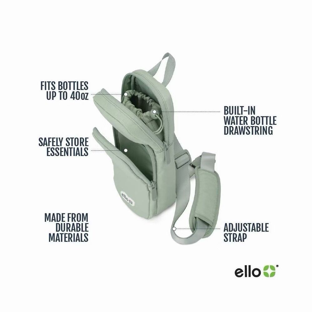 Ello Green Water Bottle Sling Holder Adjustable Carry Strap Fits 20oz-32oz New - Picture 2 of 6